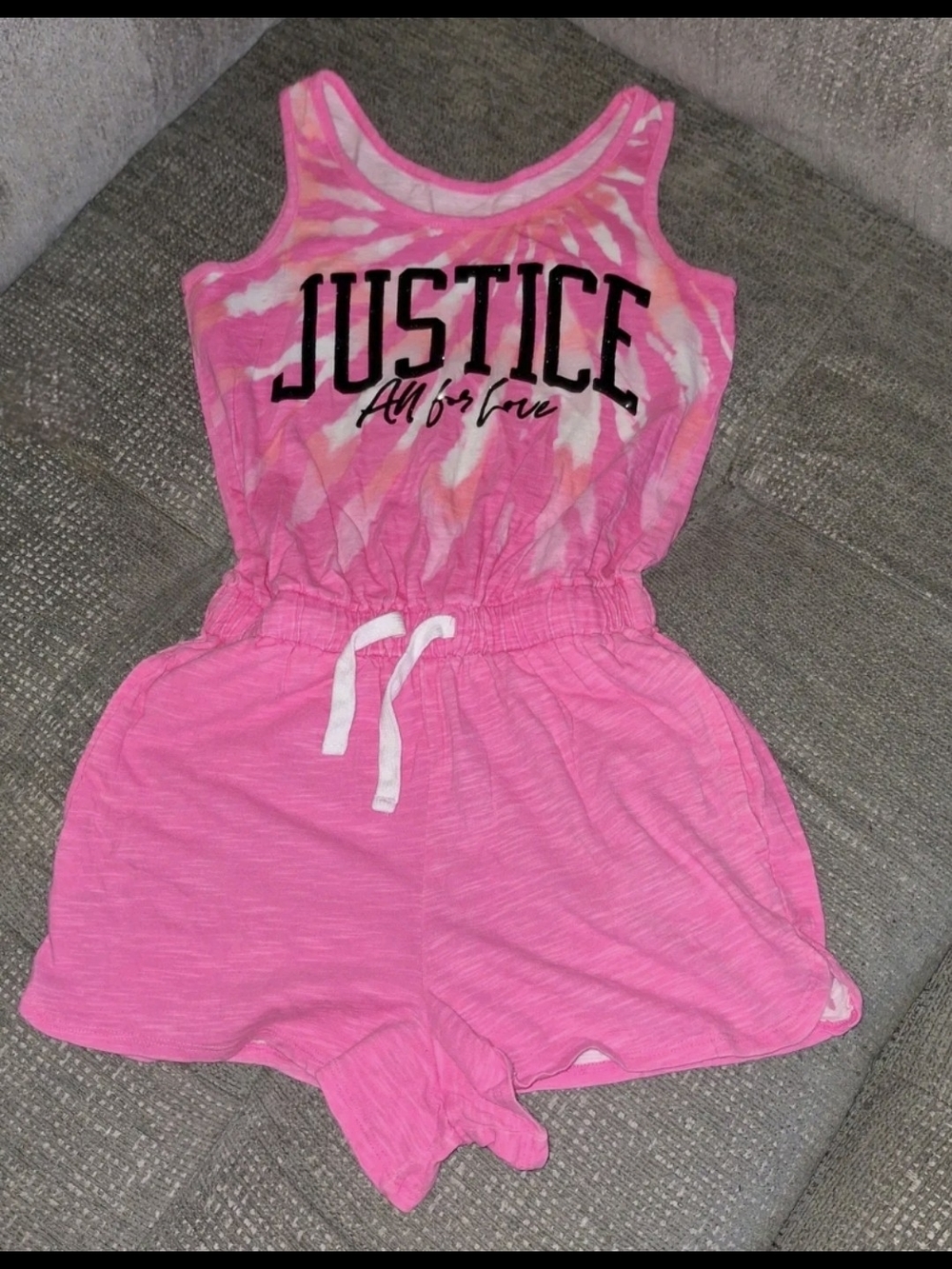 Justice Pink Tie-Dye Tank Romper with Drawstring